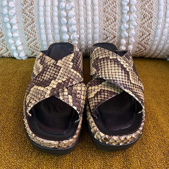 TOD’S Snakeskin Slides brown black sole SZ 9.5 - Picture 2 of 7